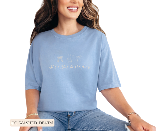 Adult Comfort Colors I'd Rather Be Thrifting Doodle Graphic Tee