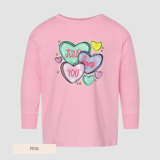 Youth/Toddler Jesus Loves You Long Sleeve Hearts Tee