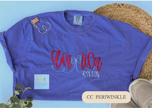 America Embroidered Shirt | Embroidered Comfort Colors Patriotic Tee