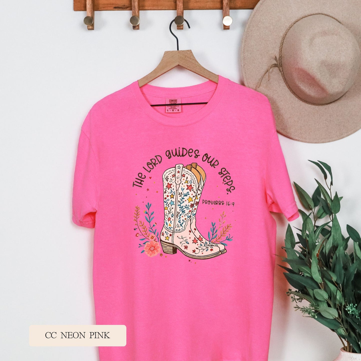 Youth Comfort Colors Short Sleeve Lord Guides Our Steps Cowgirl Boots T Shirt