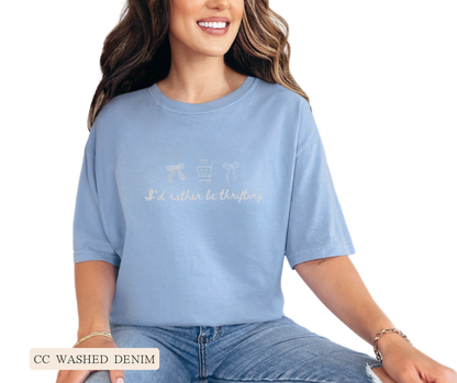 Adult Comfort Colors I'd Rather Be Thrifting Doodle Graphic Tee