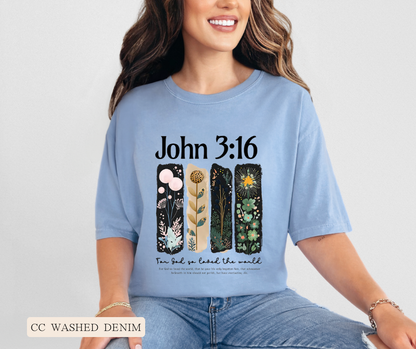 Adult John 3:16 Floral Comfort Colors Tee
