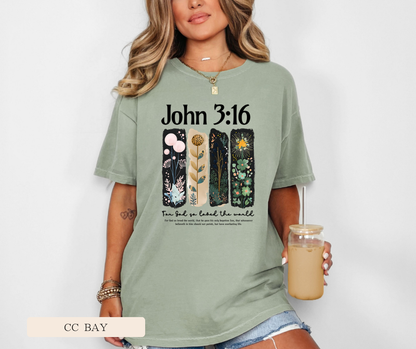 Adult John 3:16 Floral Comfort Colors Tee