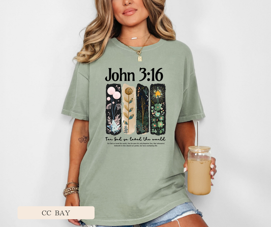 Adult John 3:16 Floral Comfort Colors Tee