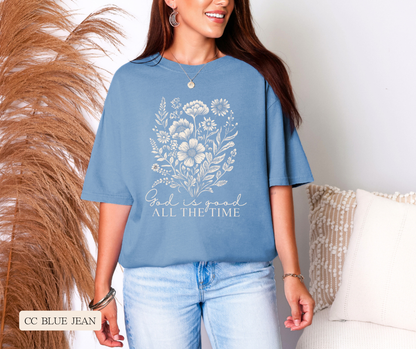 Adult God Is Good Floral Comfort Colors Tee