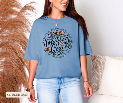 Adult Amazing Grace Floral Comfort Colors Tee