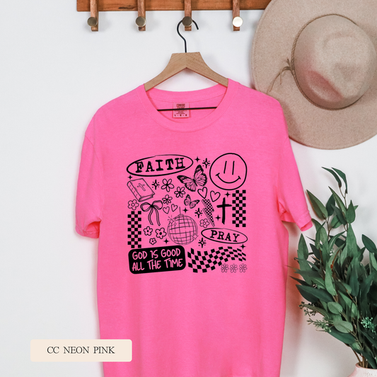 Youth Comfort Colors Short Sleeve Faith Doodle Collage T Shirt