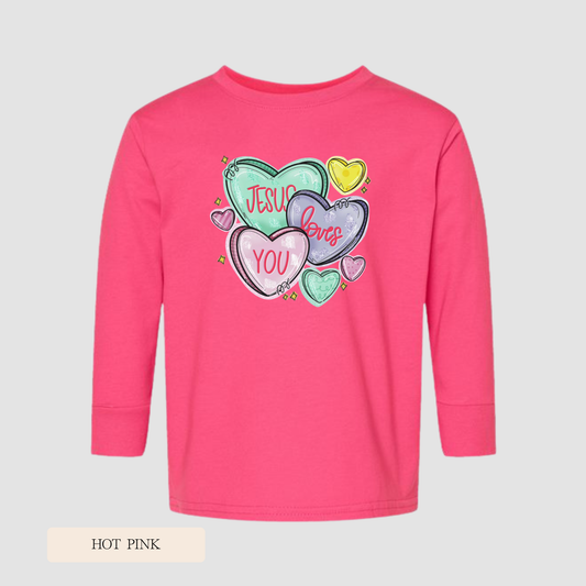 Youth/Toddler Jesus Loves You Long Sleeve Hearts Tee