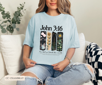 Adult John 3:16 Floral Comfort Colors Tee