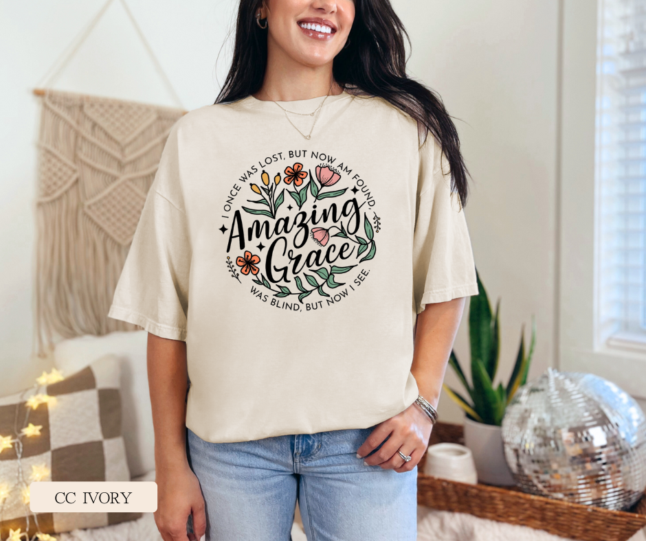 Adult Amazing Grace Floral Comfort Colors Tee