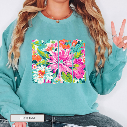 Comfort Colors Bright Floral Collage Graphic Sweatshirt
