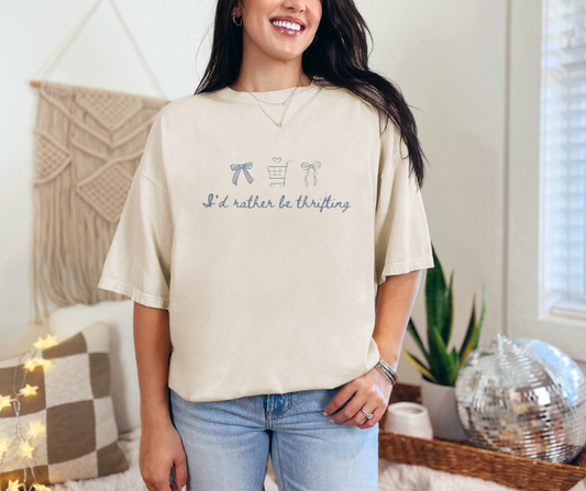 Adult Comfort Colors I'd Rather Be Thrifting Doodle Graphic Tee
