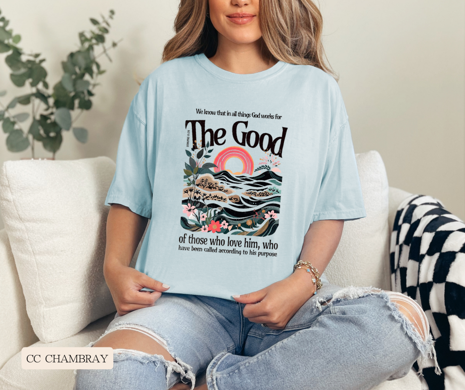 Adult God Works For The Good Comfort Colors Tee