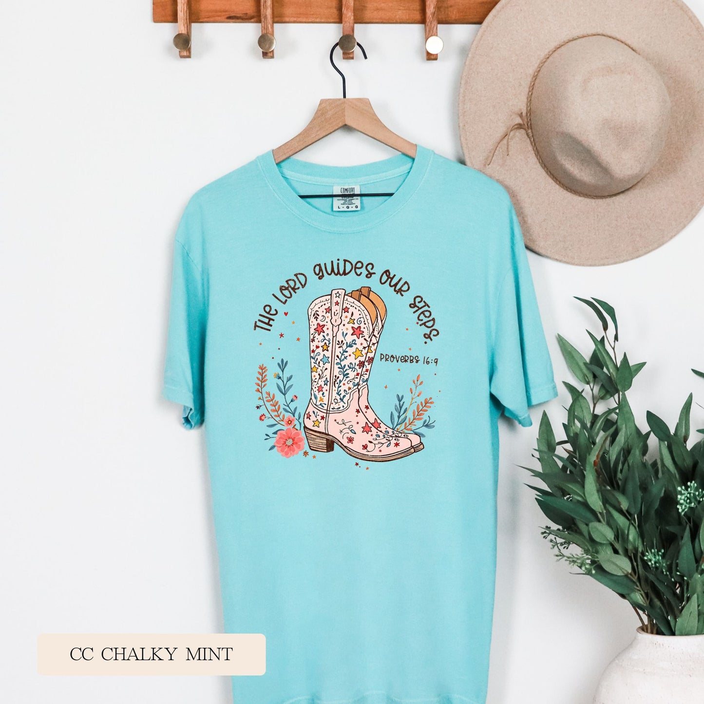 Youth Comfort Colors Short Sleeve Lord Guides Our Steps Cowgirl Boots T Shirt