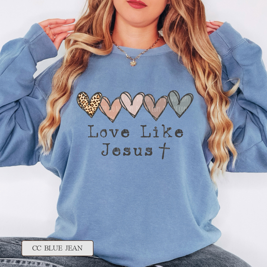Comfort Colors Love Like Jesus Hearts Graphic Sweatshirt