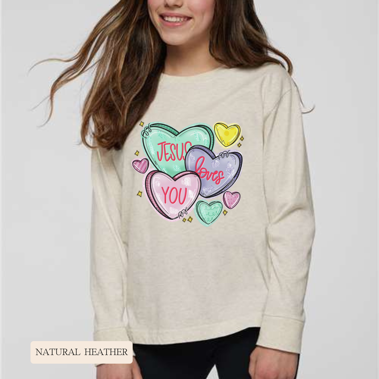 Youth/Toddler Jesus Loves You Long Sleeve Hearts Tee