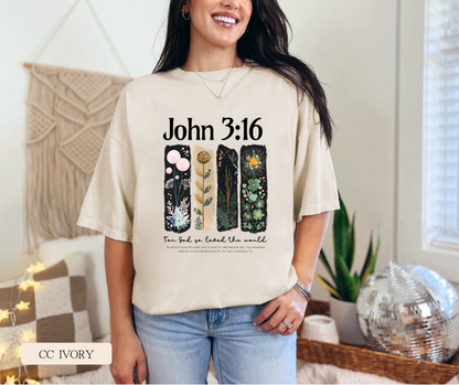 Adult John 3:16 Floral Comfort Colors Tee