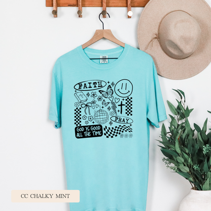 Youth Comfort Colors Short Sleeve Faith Doodle Collage T Shirt