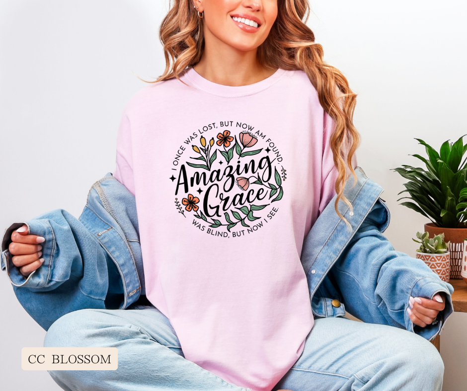 Adult Amazing Grace Floral Comfort Colors Tee