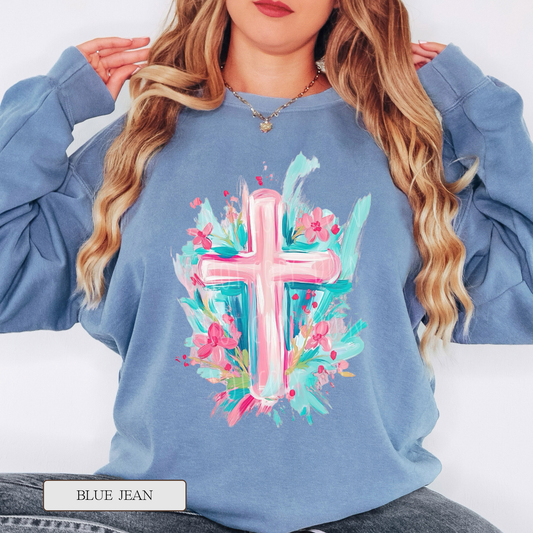 Comfort Colors Watercolor Cross Graphic Sweatshirt