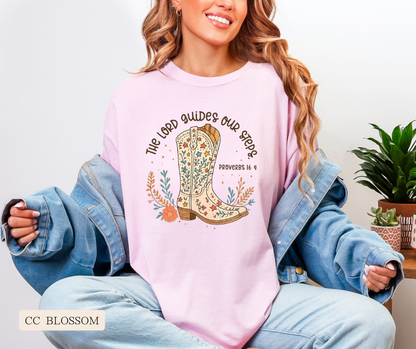 Adult Lord Guides Our Steps Cowgirl Boots Comfort Colors Tee