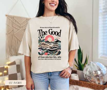 Adult God Works For The Good Comfort Colors Tee