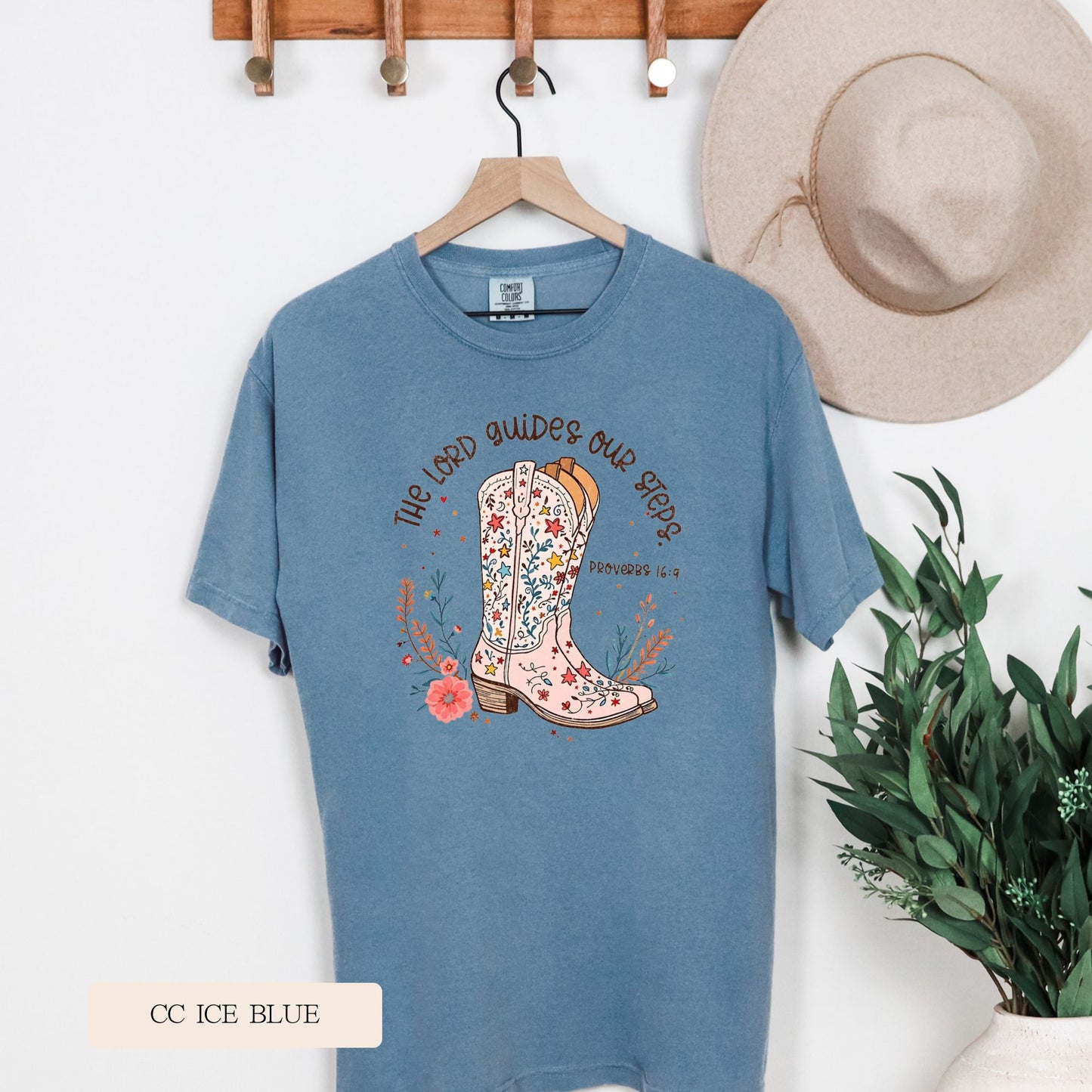 Youth Comfort Colors Short Sleeve Lord Guides Our Steps Cowgirl Boots T Shirt