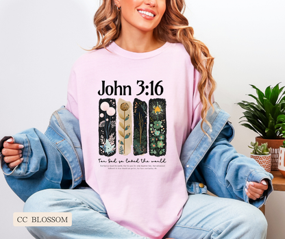 Adult John 3:16 Floral Comfort Colors Tee