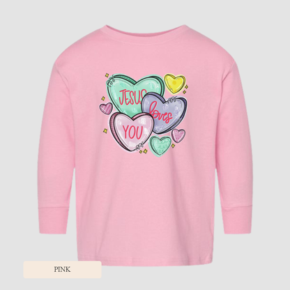 Youth/Toddler Jesus Loves You Long Sleeve Hearts Tee