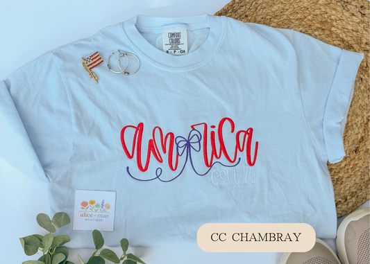 America Embroidered Shirt | Embroidered Comfort Colors Patriotic Tee