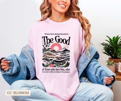 Adult God Works For The Good Comfort Colors Tee