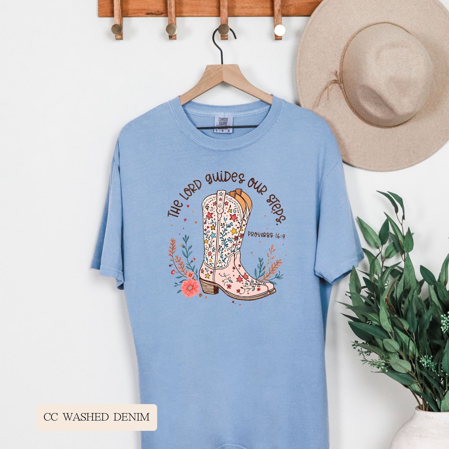 Youth Comfort Colors Short Sleeve Lord Guides Our Steps Cowgirl Boots T Shirt
