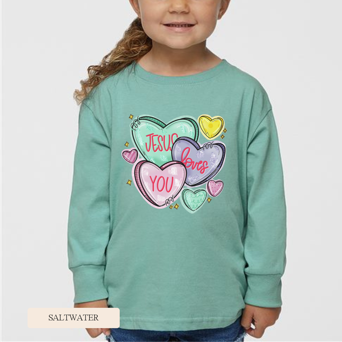 Youth/Toddler Jesus Loves You Long Sleeve Hearts Tee