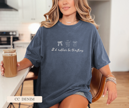 Adult Comfort Colors I'd Rather Be Thrifting Doodle Graphic Tee