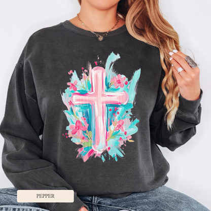 Comfort Colors Watercolor Cross Graphic Sweatshirt