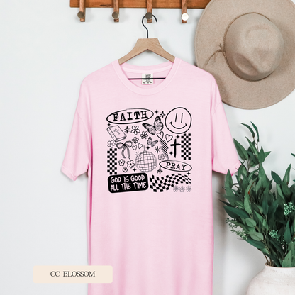 Youth Comfort Colors Short Sleeve Faith Doodle Collage T Shirt