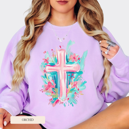 Comfort Colors Watercolor Cross Graphic Sweatshirt