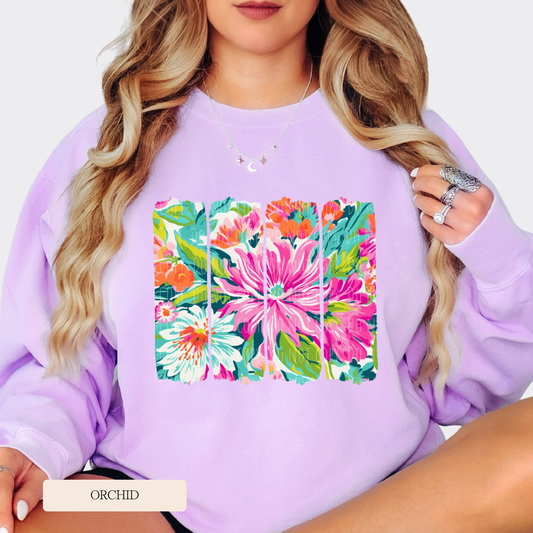 Comfort Colors Bright Floral Collage Graphic Sweatshirt