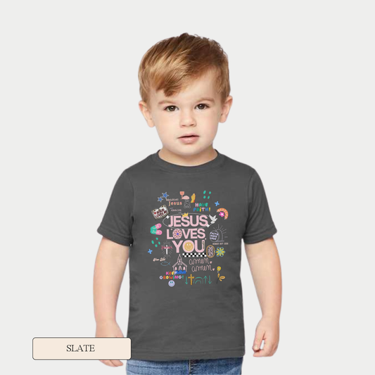 Toddler Jesus Loves You Doodle Short Sleeve Graphic Tee
