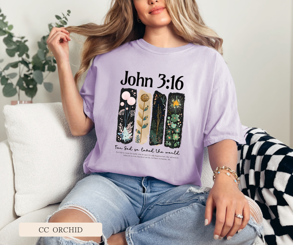Adult John 3:16 Floral Comfort Colors Tee