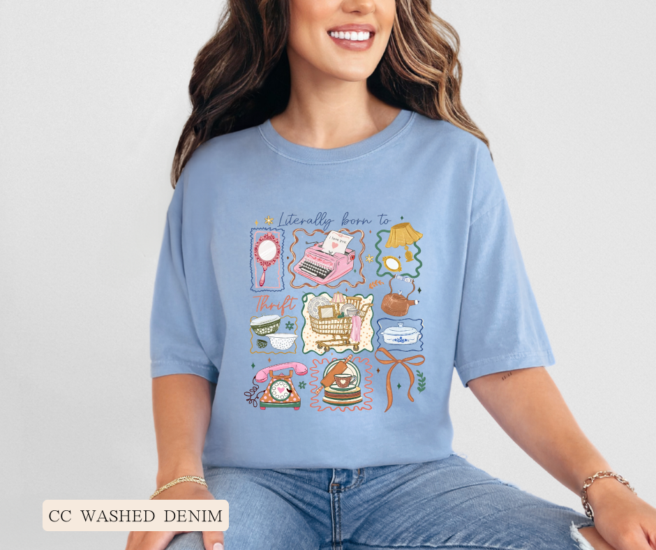Adult Comfort Colors Born to Thrift Color Graphic Tee