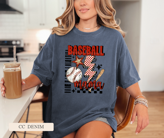Adult Comfort Colors Baseball Mama Lightning Bolt Tee