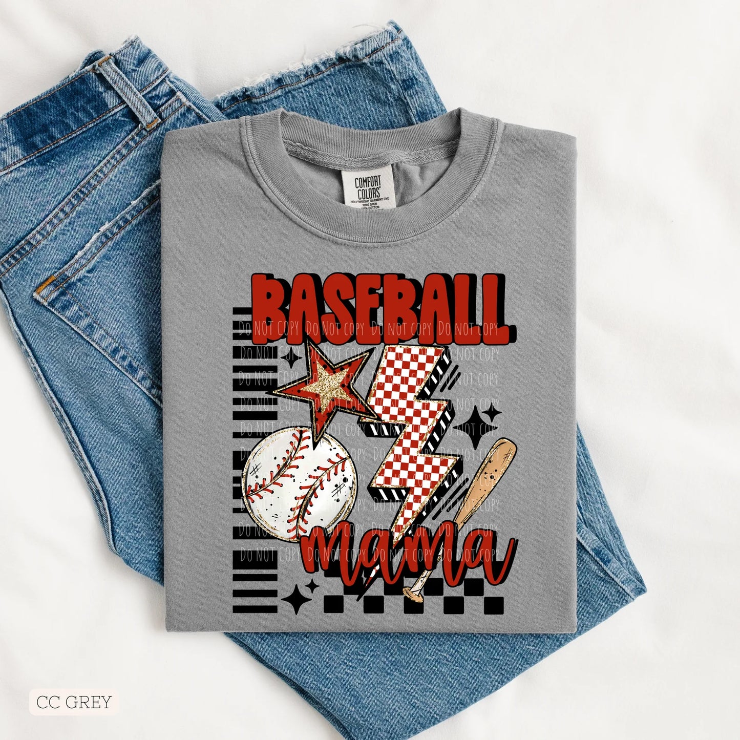 Adult Comfort Colors Baseball Mama Lightning Bolt Tee