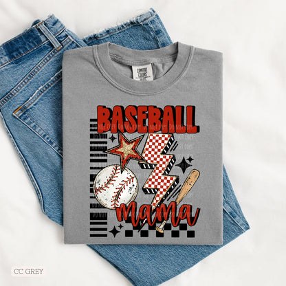 Adult Comfort Colors Baseball Mama Lightning Bolt Tee