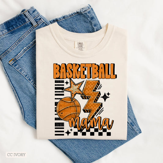 Adult Comfort Colors Basketball Mama Lightning Bolt Tee