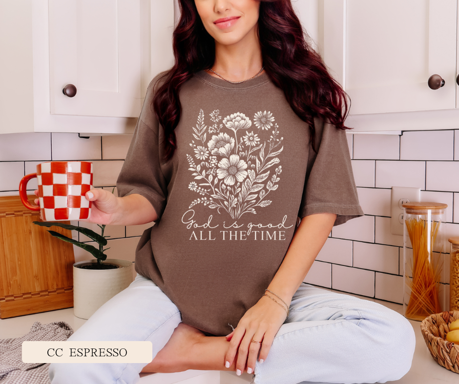 Adult God Is Good Floral Comfort Colors Tee