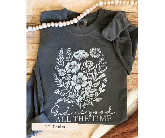 Adult God Is Good Floral Comfort Colors Tee