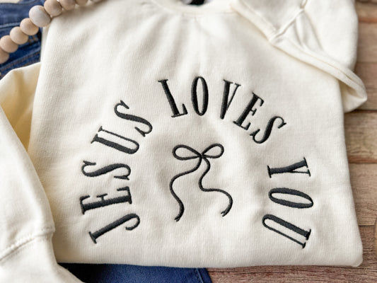 "Jesus Loves You" Embroidered Sweatshirt (Black & White)
