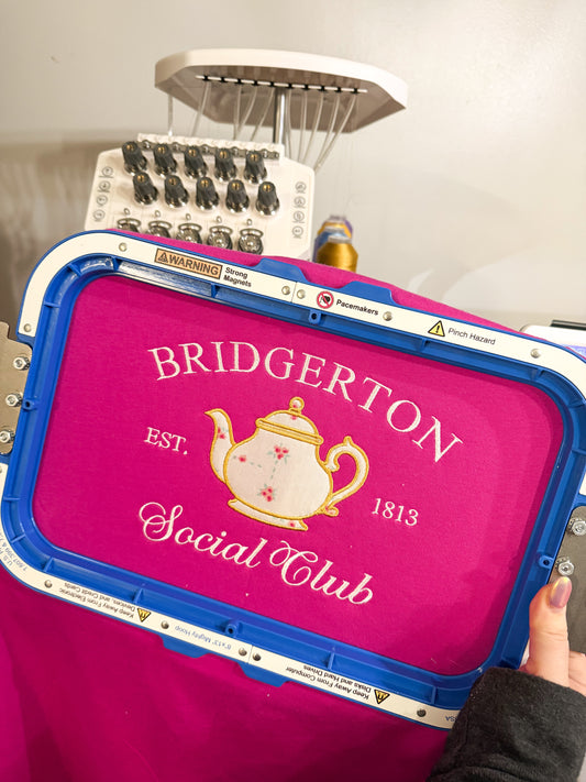 Bridgerton Social Club Applique Emrboidered Comfort Colors  Tee
