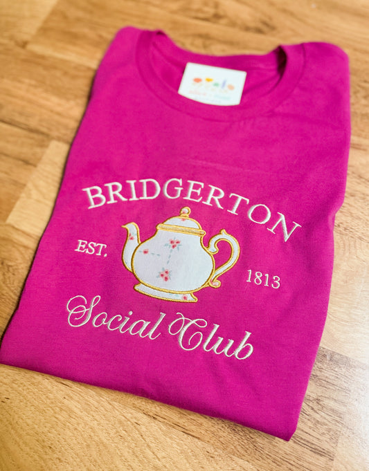 Bridgerton Social Club Applique Emrboidered Comfort Colors  Tee